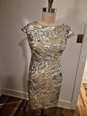 Calvin Klein Silver Sequin Floral Mini Dress